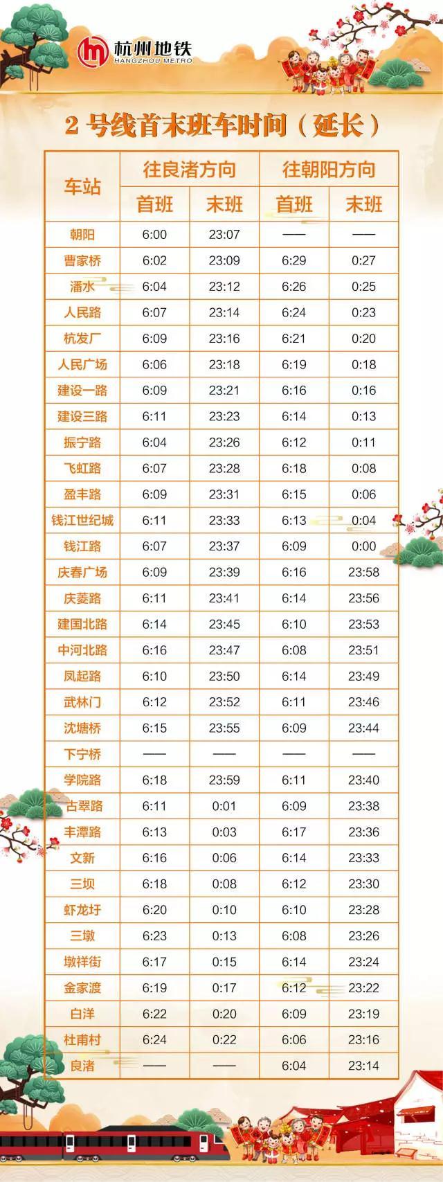 春运期间杭州地铁将延长运营 运营时刻表看这里